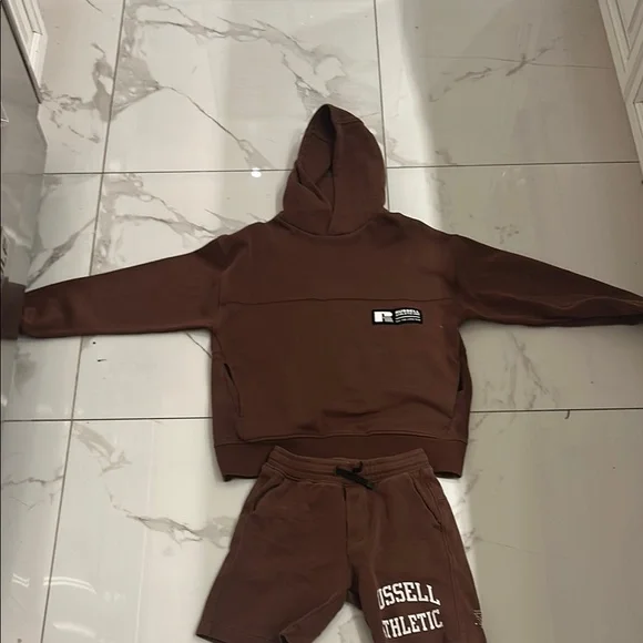 Russell Athletic Brown Hoodie and Shorts Set - Picture 1 of 4